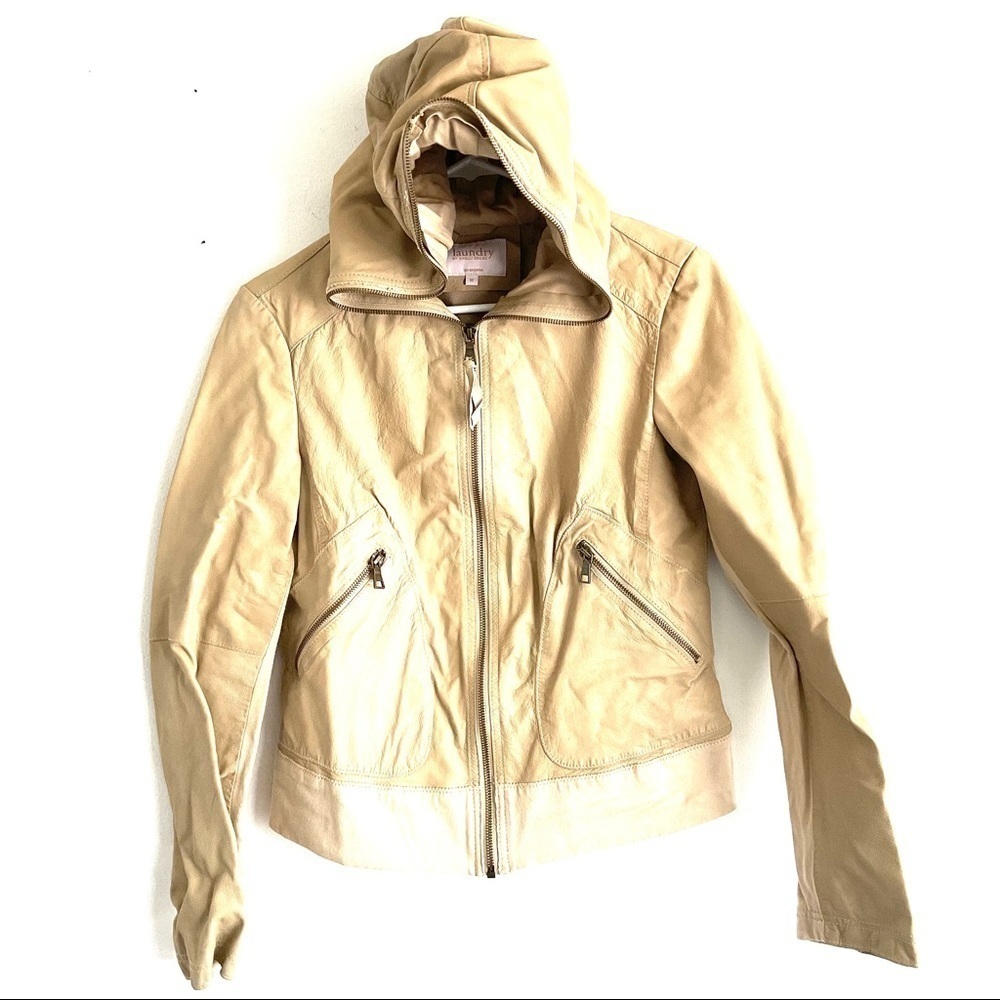 Laundry Women's Hooded Leather Jacket With Knit Combo